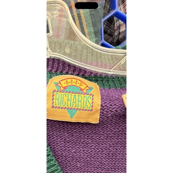 Vtg 90s BRAD‎ RICHARDS puple V Neck Knit Sweater Pullover Men Sz L - Picture 2 of 2